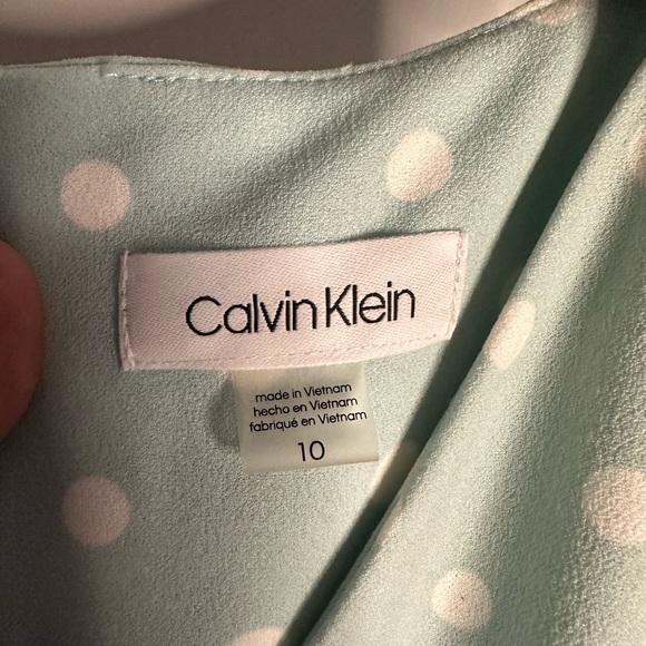 Women's Calvin Klein tea length blue polka dot dress (NWT) size 10. - Picture 2 of 7